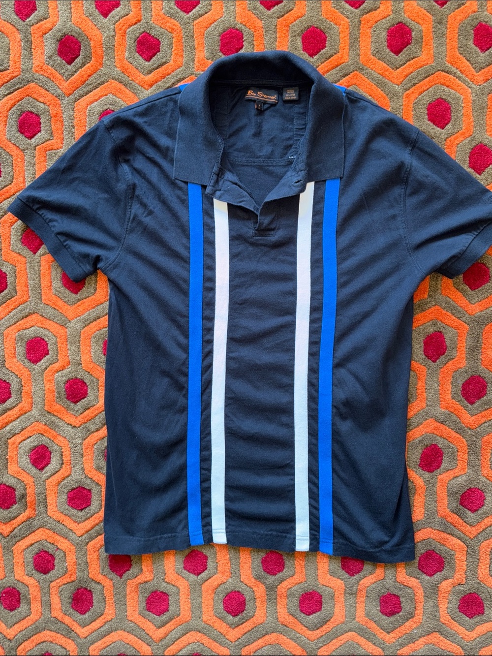 MAKE OFFER! Ben Sherman Navy Polo Blue White Vertical Stripes Men's L Y2K